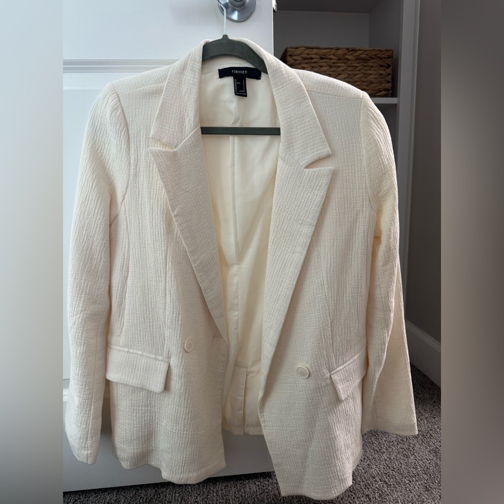 Forever 21 Cream Linen Textured Blazer